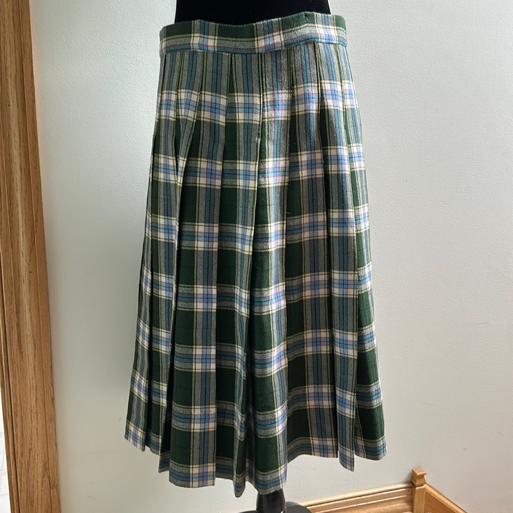 Vintage Green Plaid Pleated Circle Skirt